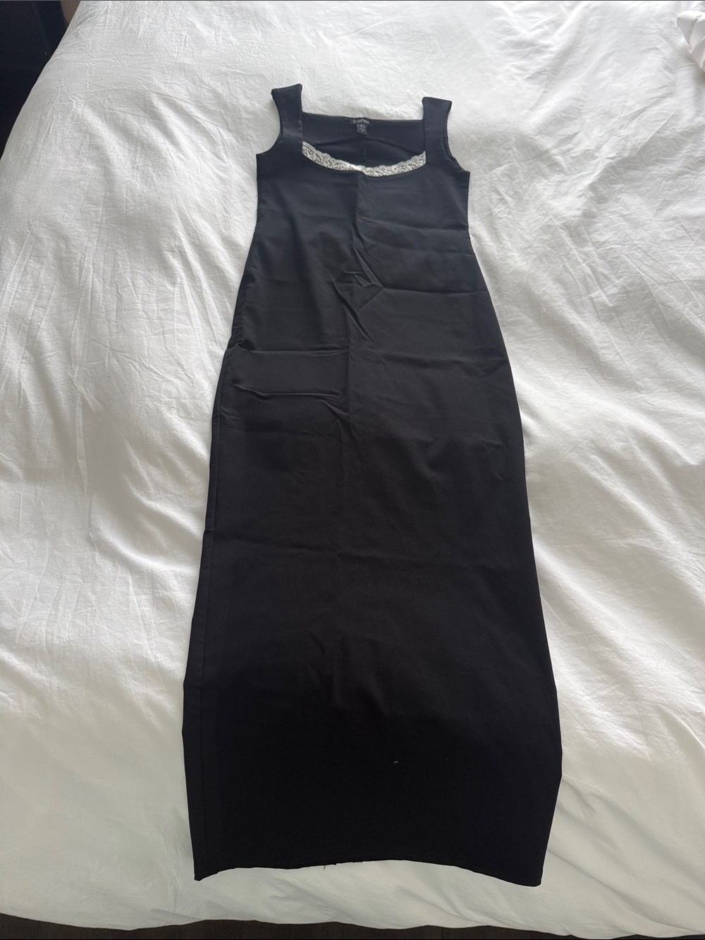 Boohoo Black Sleeveless Maxi Dress with Lace Neckline